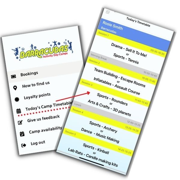 See your child's daily timetable on Barracudas parent app